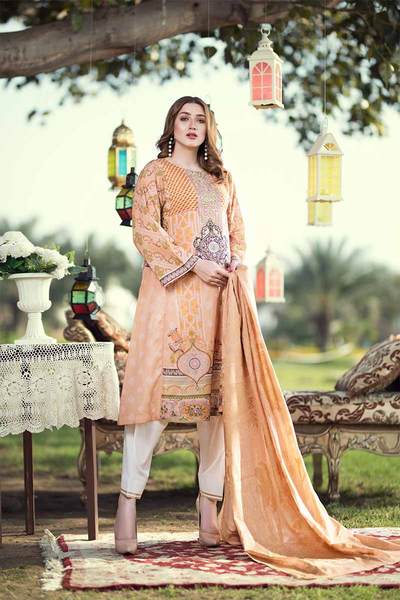 UNSTITCHED / PRINTED MASOORI LAWN / TANGERINE